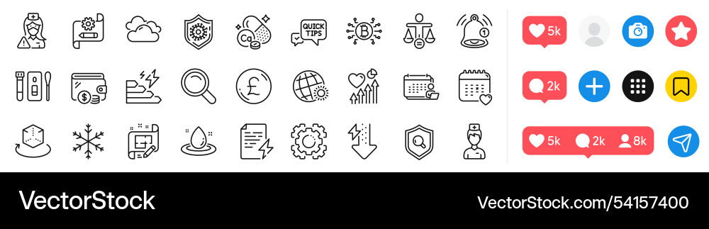 Bitcoin system reminder and inspect line icons Bitcoin system reminder and inspect line icons vector image