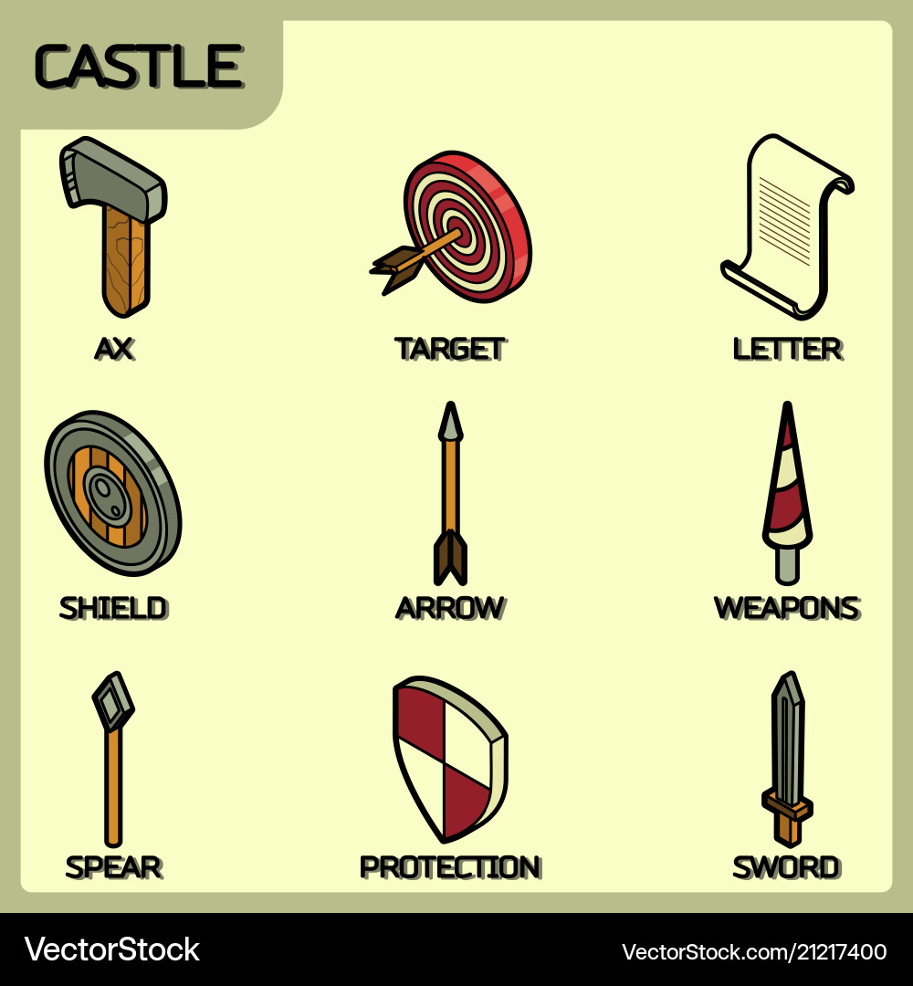 Castle color outline isometric icons vector image