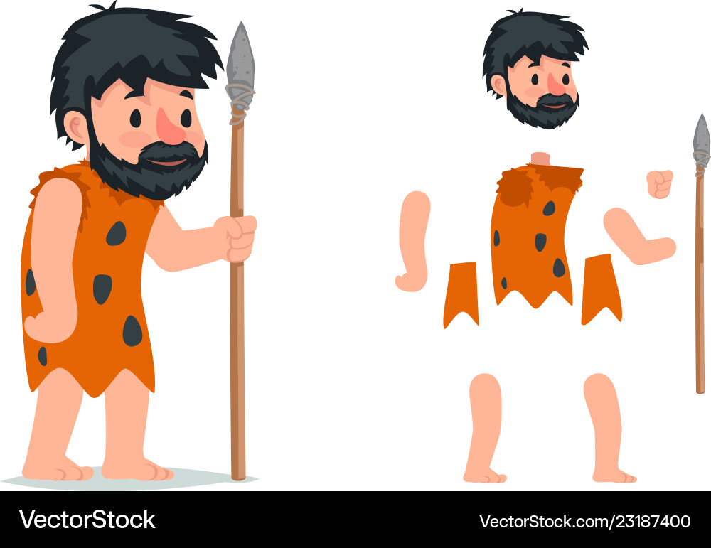 Caveman with Stone Spear - RPG Character Vector Image