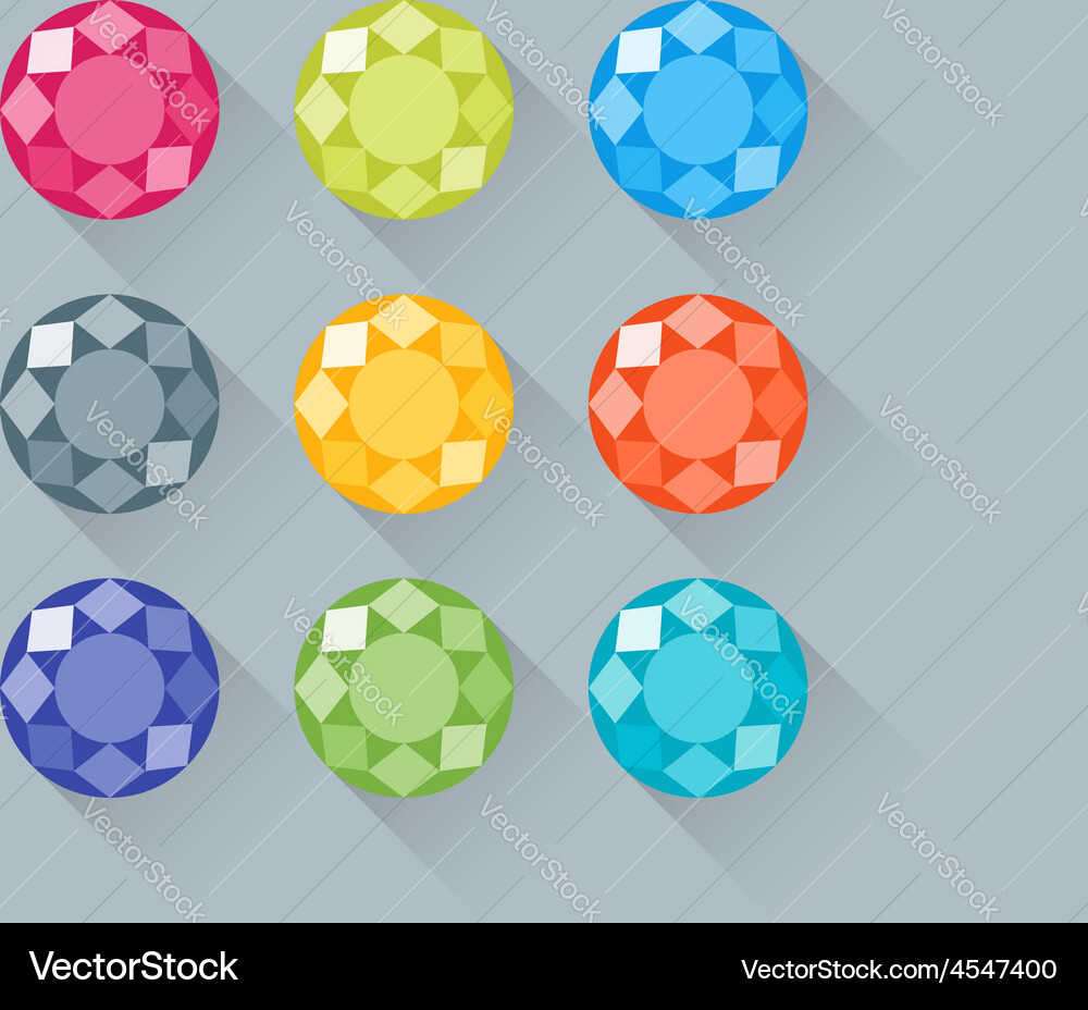 Flat gems icons set with long shadows Vector Image