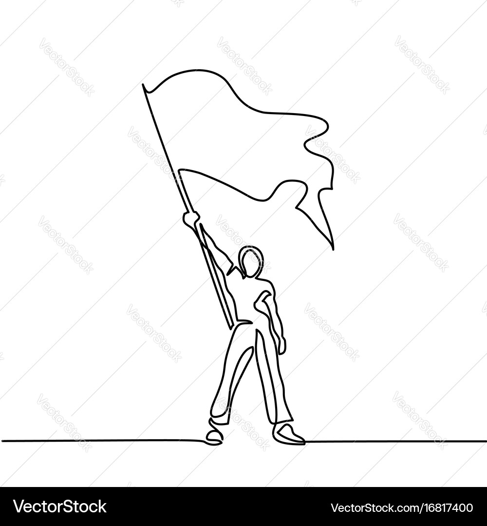 Man with Flag - Continuous Line Art vector image