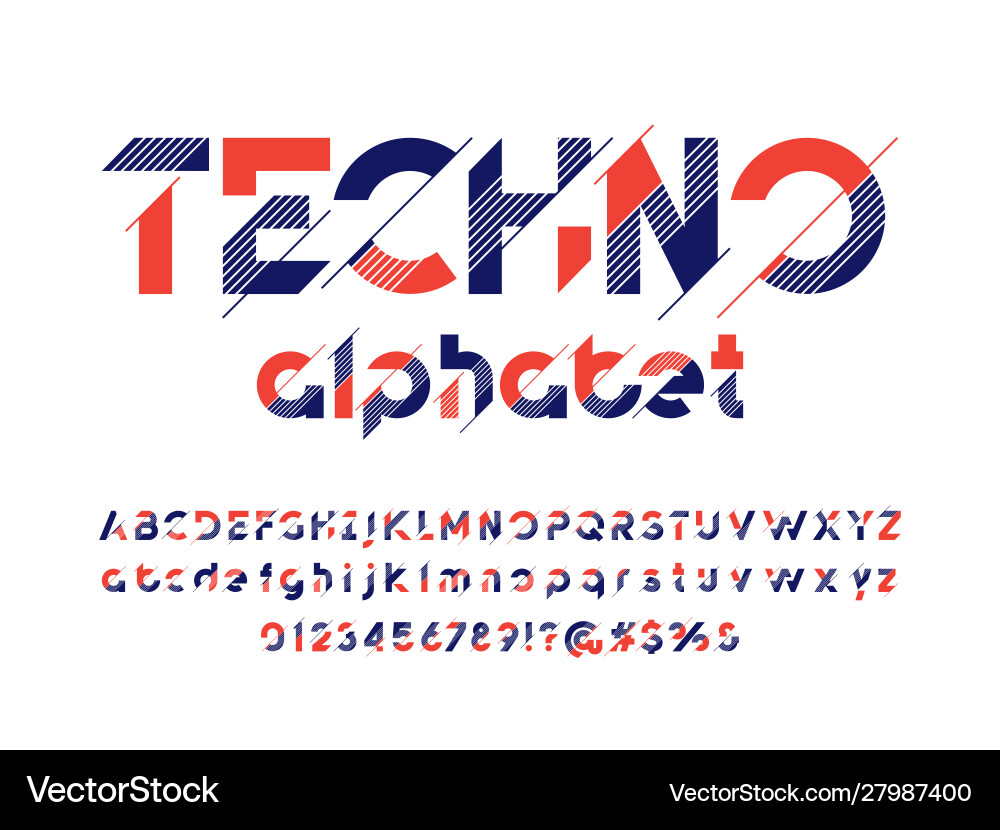 Modern Techno Font - Abstract Lines Vector Image