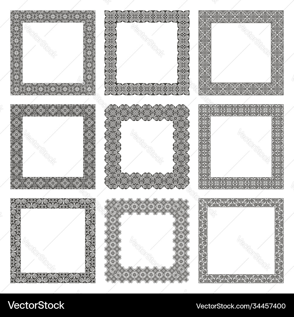 Set quadratische Rahmen mit floralem griechischen Ornament Set quadratische Rahmen mit floralem griechischen Ornament vektorbild