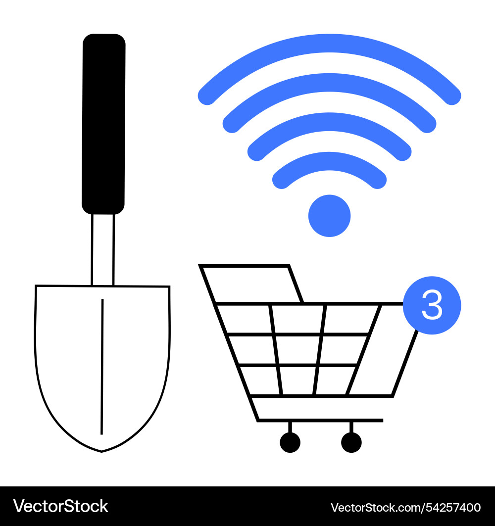 Shopping cart with notification wireless signal Shopping cart with notification wireless signal vector image