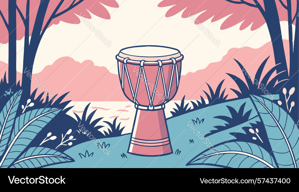 Sunset rhythms a djembe drum basks in the forests Vector Image