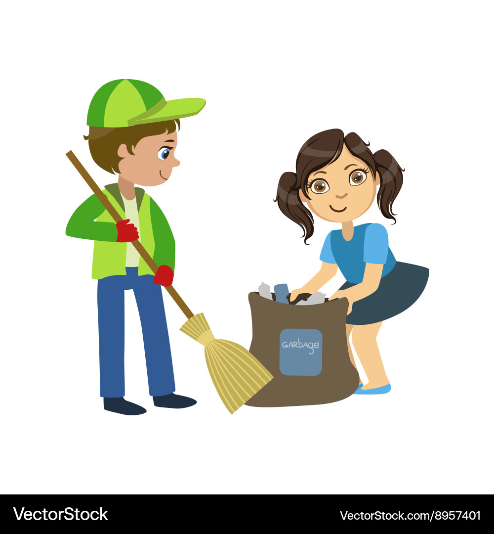 Children Collecting Waste with Bins – Royalty-Free Vector | VectorStock, image size:1000x1080