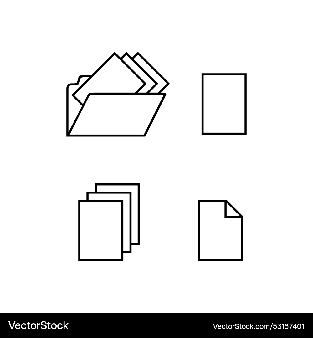 File and document icons simple black outline Vector Image