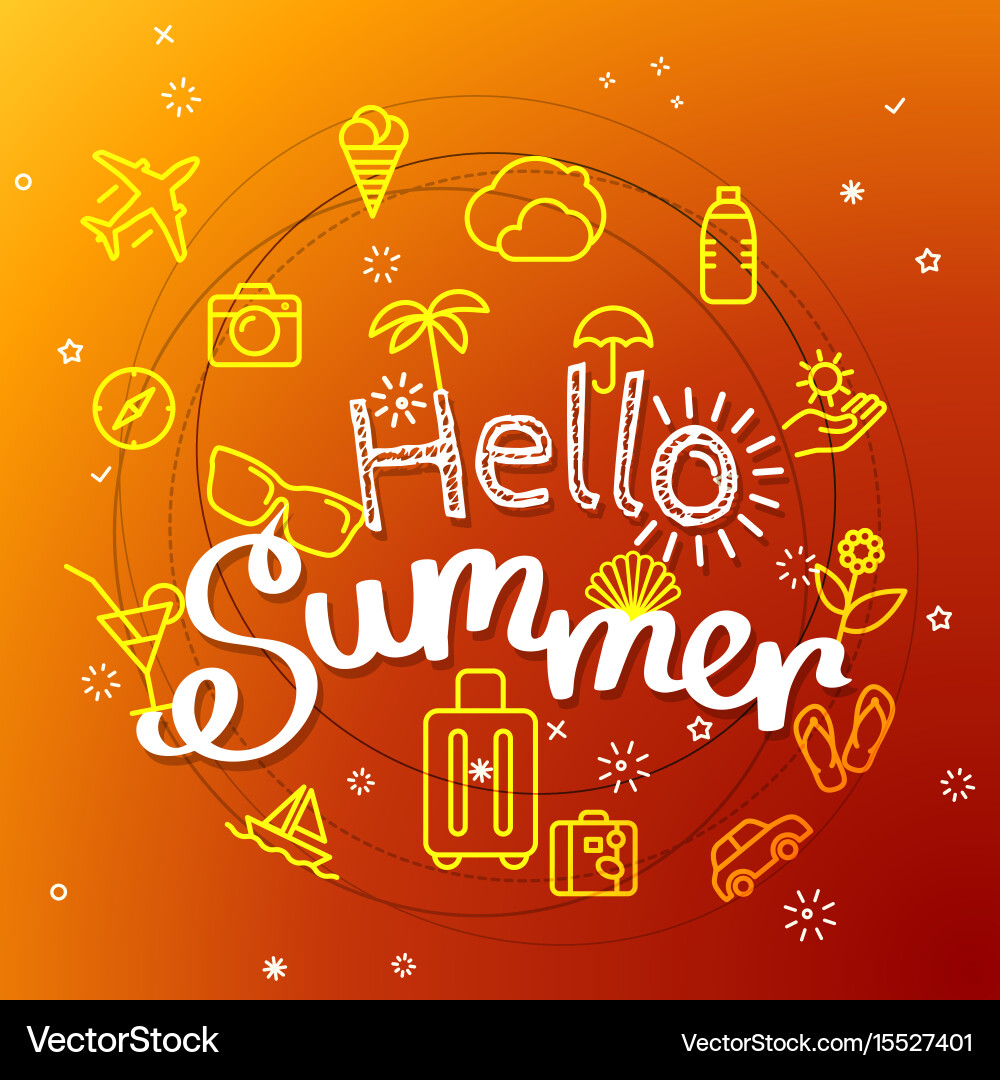 Hello summer concept different thin line icons vector image