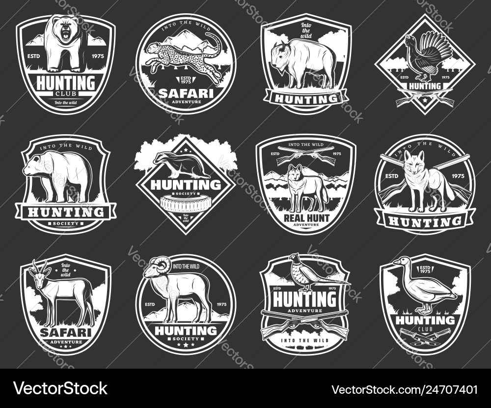 Hunting Animals & Safari Club Icons Vector Image