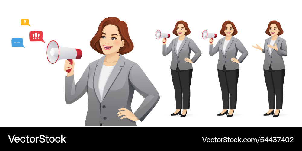 Elegante Business reife Frau mit Megaphon Elegante Business reife Frau mit Megaphon vektorbild