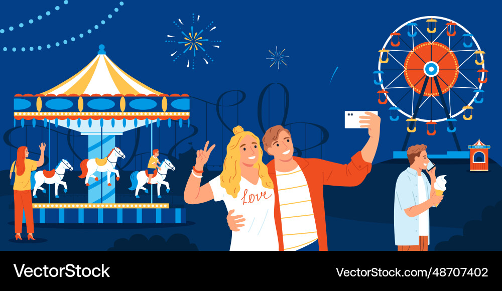 Flat amusement park Royalty Free Vector Image - VectorStock