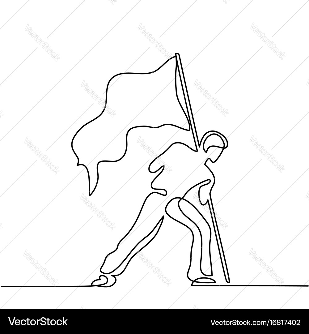 Lone Figure with Flag - Continuous Line Art vector image