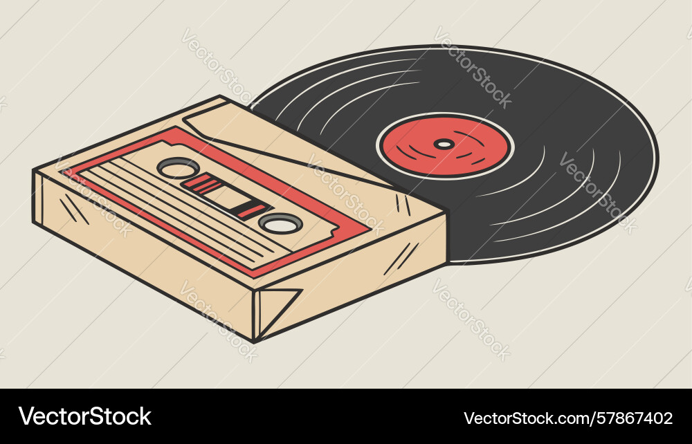 Retro cassette and vinyl record design generative Vector Image