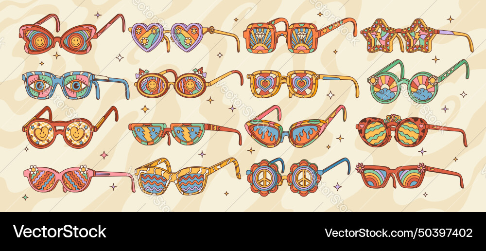 Retro hippie eyewear groovy funky sunglasses Retro hippie eyewear groovy funky sunglasses vector image
