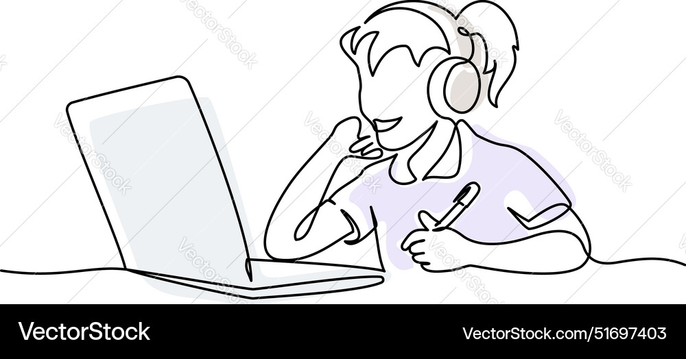 Girl Using Laptop for Learning Royalty Free Vector Image