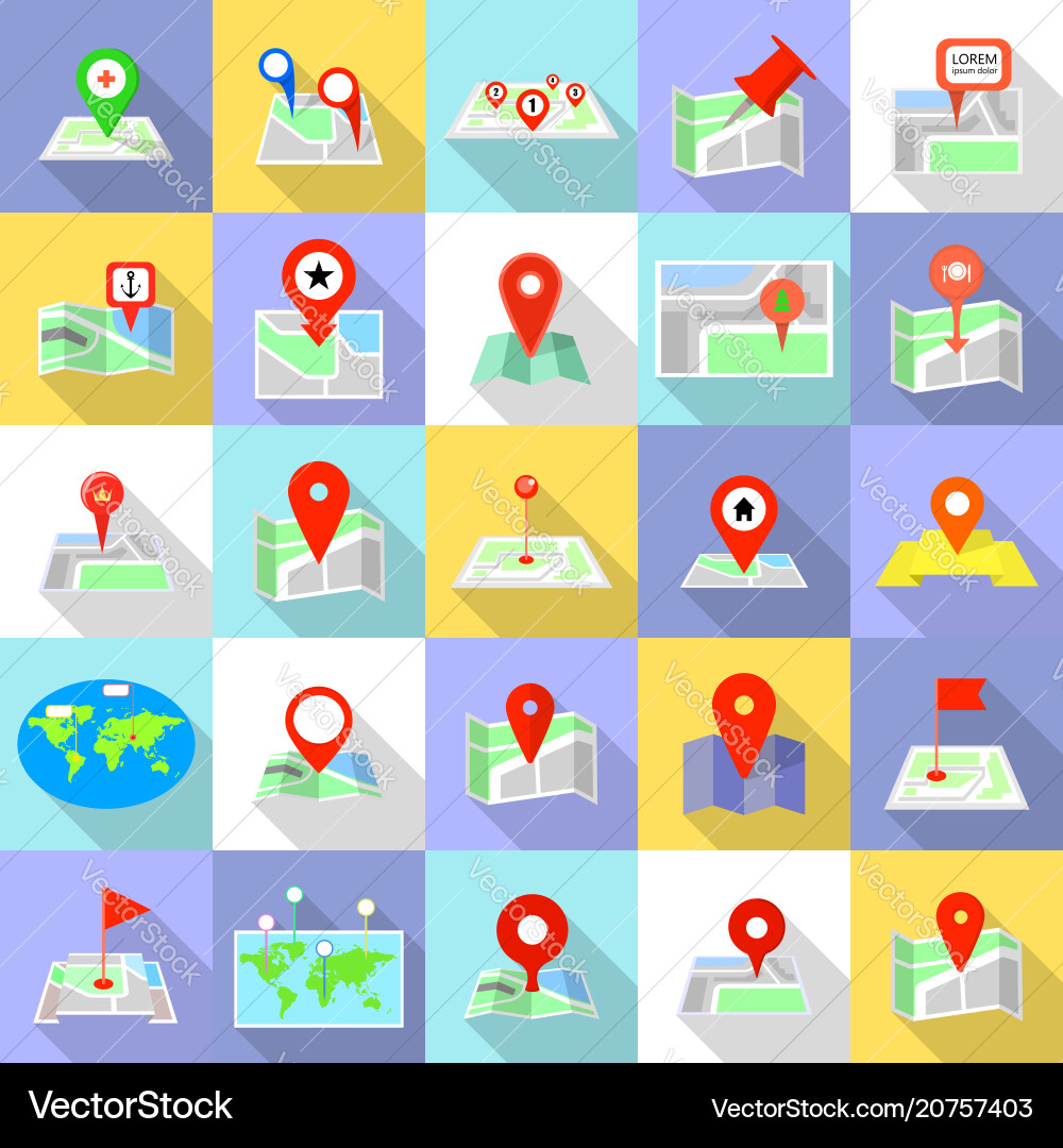 Map pointer icons set flat style Map pointer icons set flat style vector image