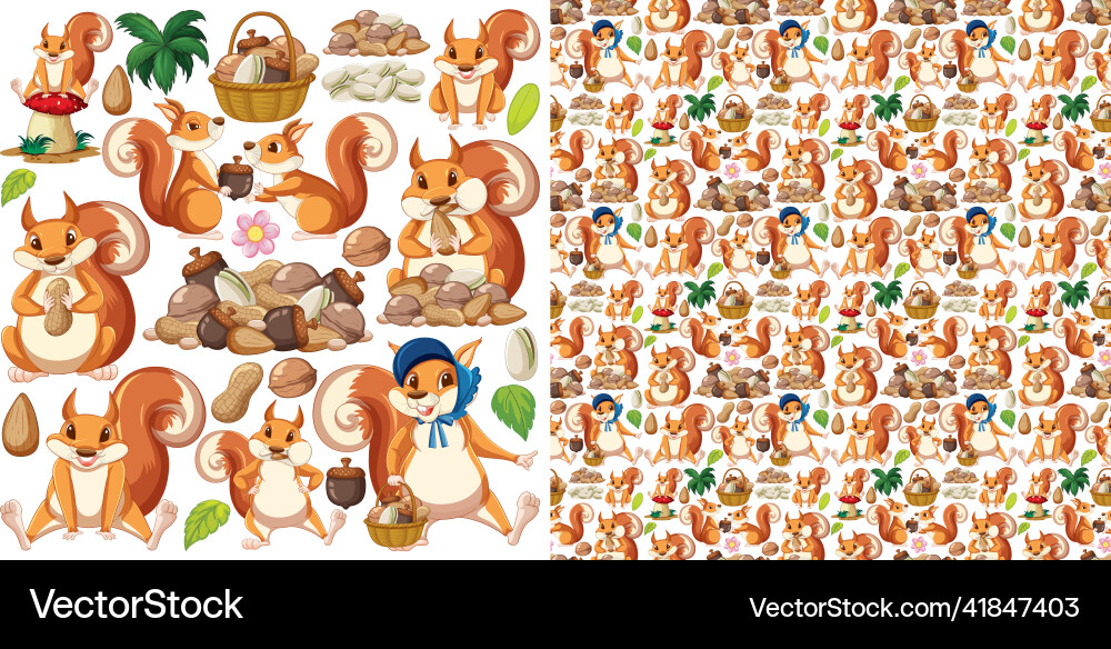 Seamless background with squirrels and nuts Seamless background with squirrels and nuts vector image