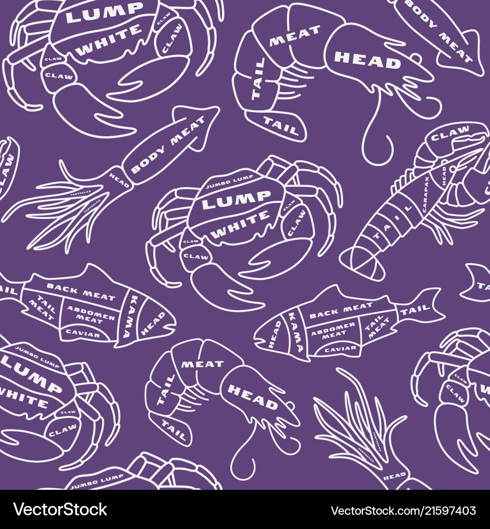 Seamless pattern in thin line style for seafood Seamless pattern in thin line style for seafood vector image