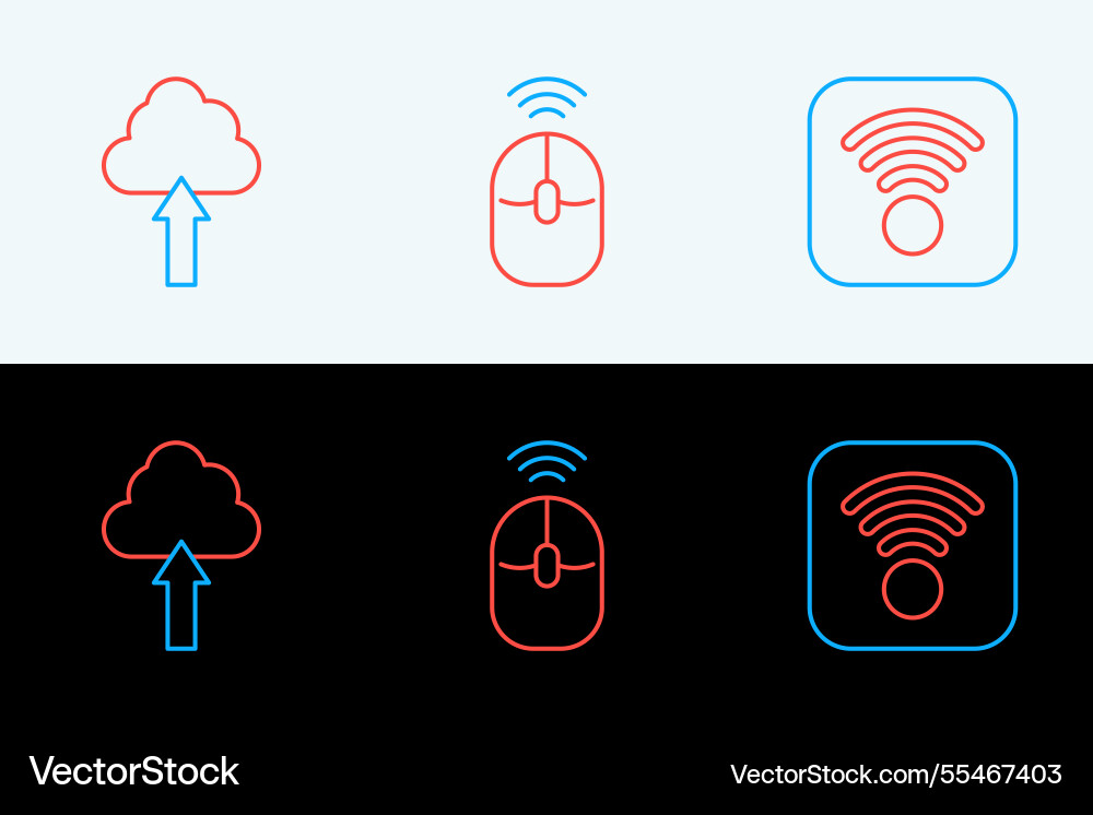 Set line wi-fi wireless internet cloud upload Set line wi-fi wireless internet cloud upload vector image