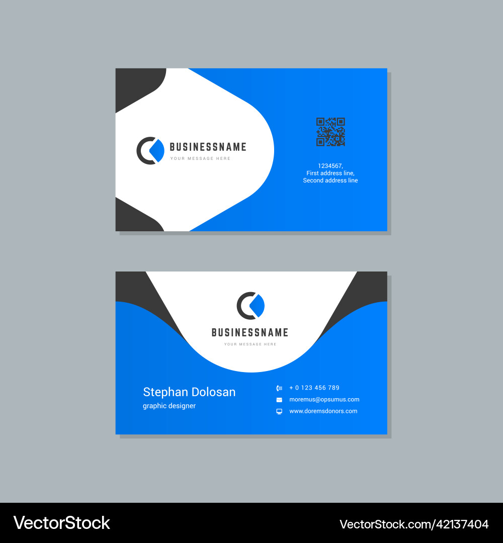 Business card design blue and black colors print Business card design blue and black colors print vector image