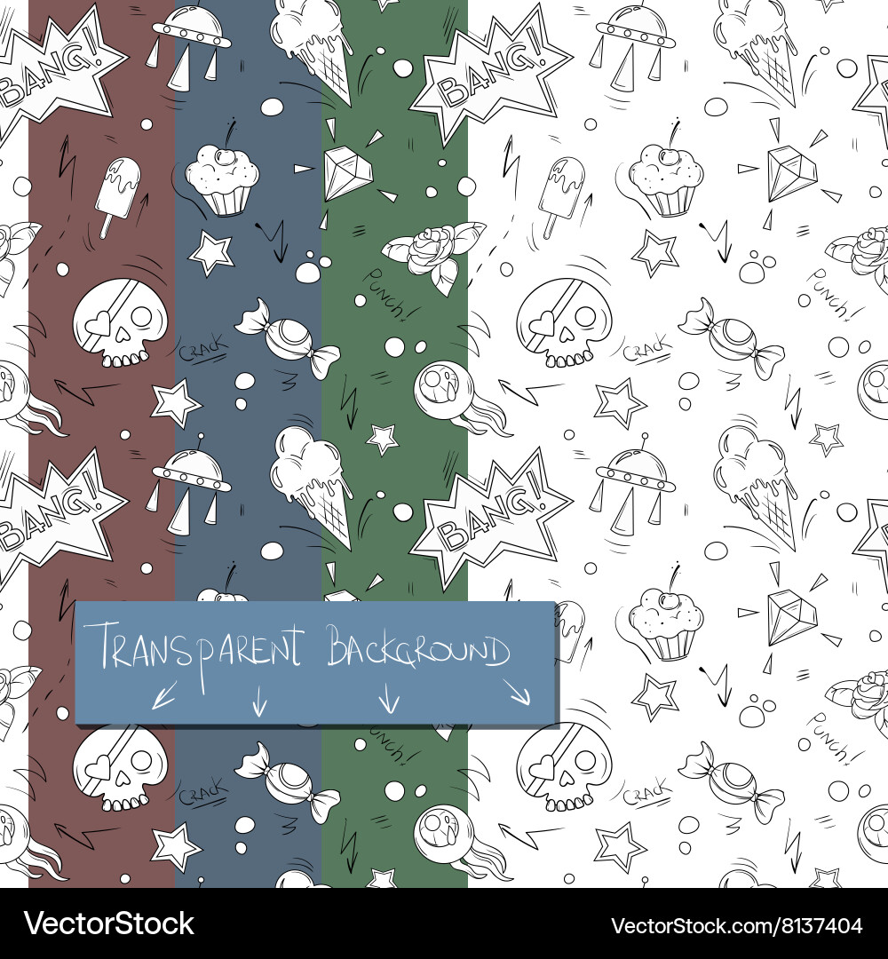 Doodle random objects transparent pattern Vector Image