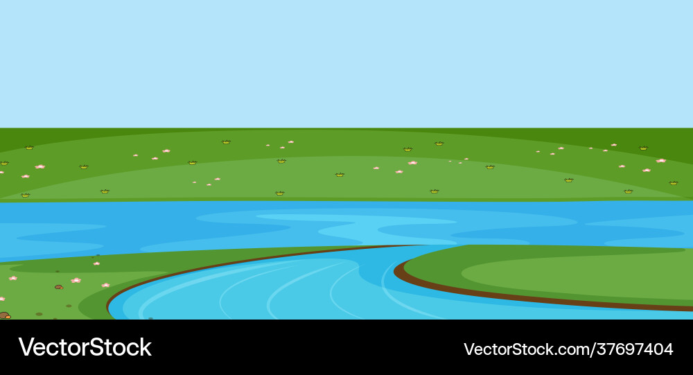 Empty park scene with river in simple style Vector Image