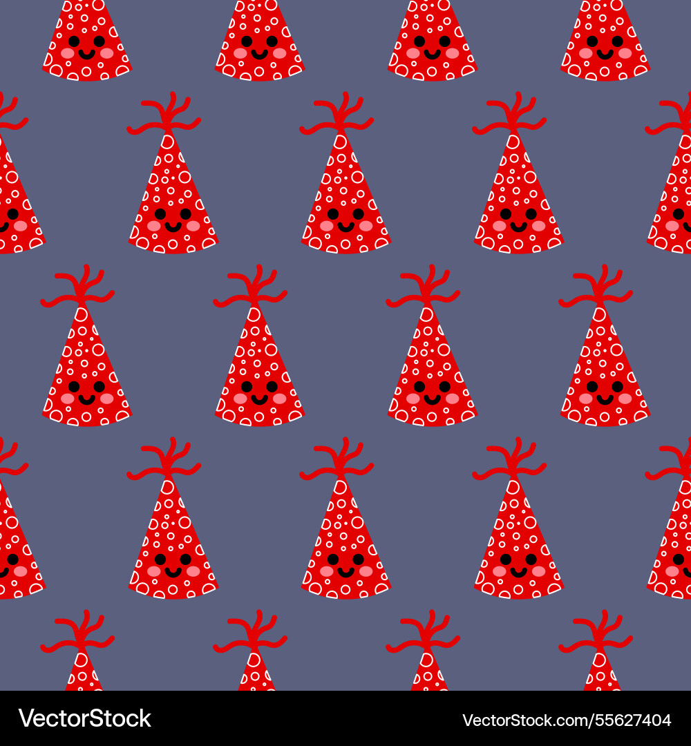 Fun repeating pattern with red smiling party hat Fun repeating pattern with red smiling party hat Vector Image