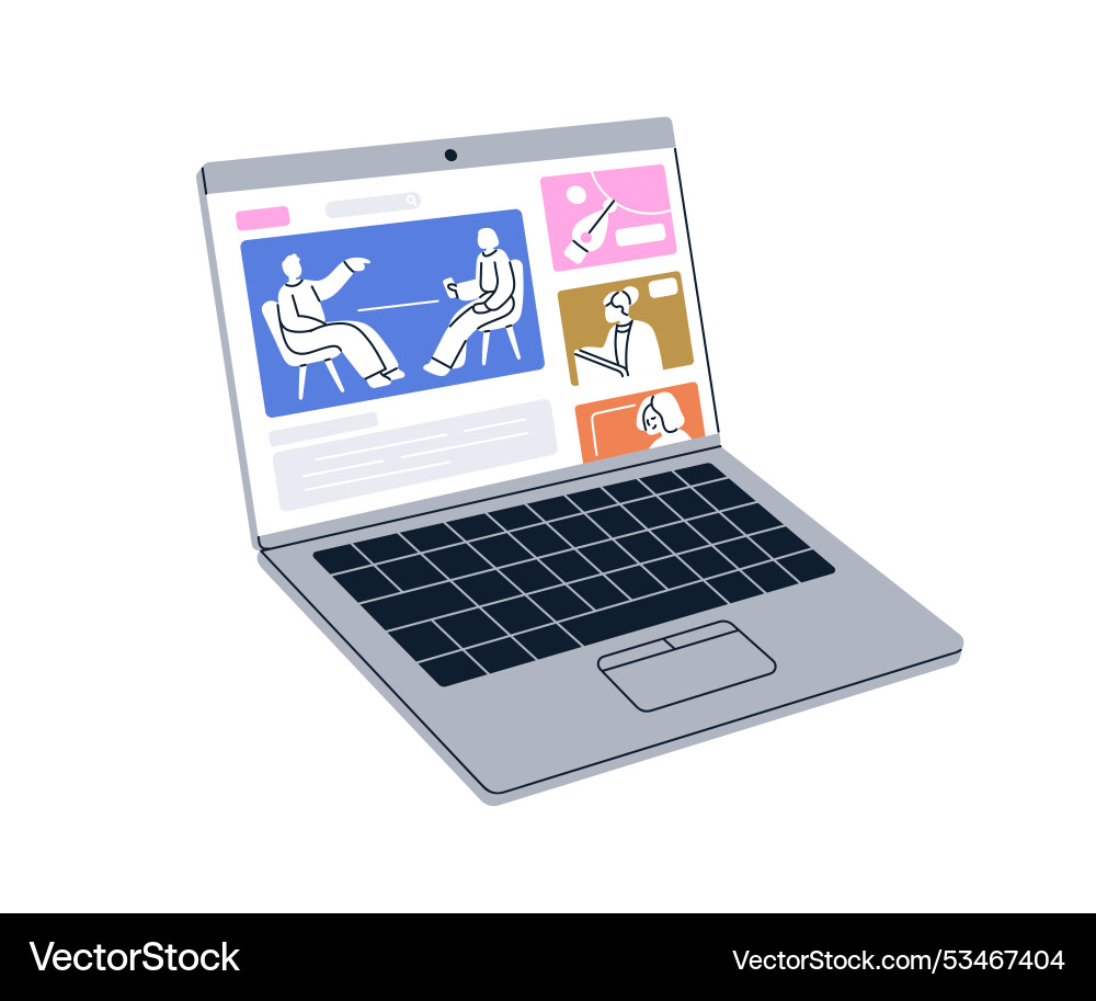 Laptop screen displaying online video interview Vector Image