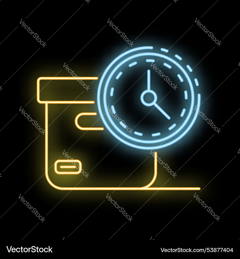 Neon sign representing time management with clock Neon sign representing time management with clock vector image