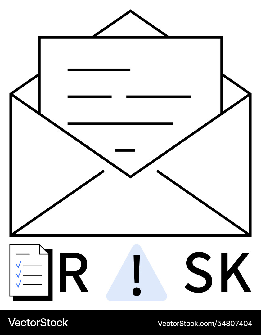 Opened envelope with document and warning sign Vector Image