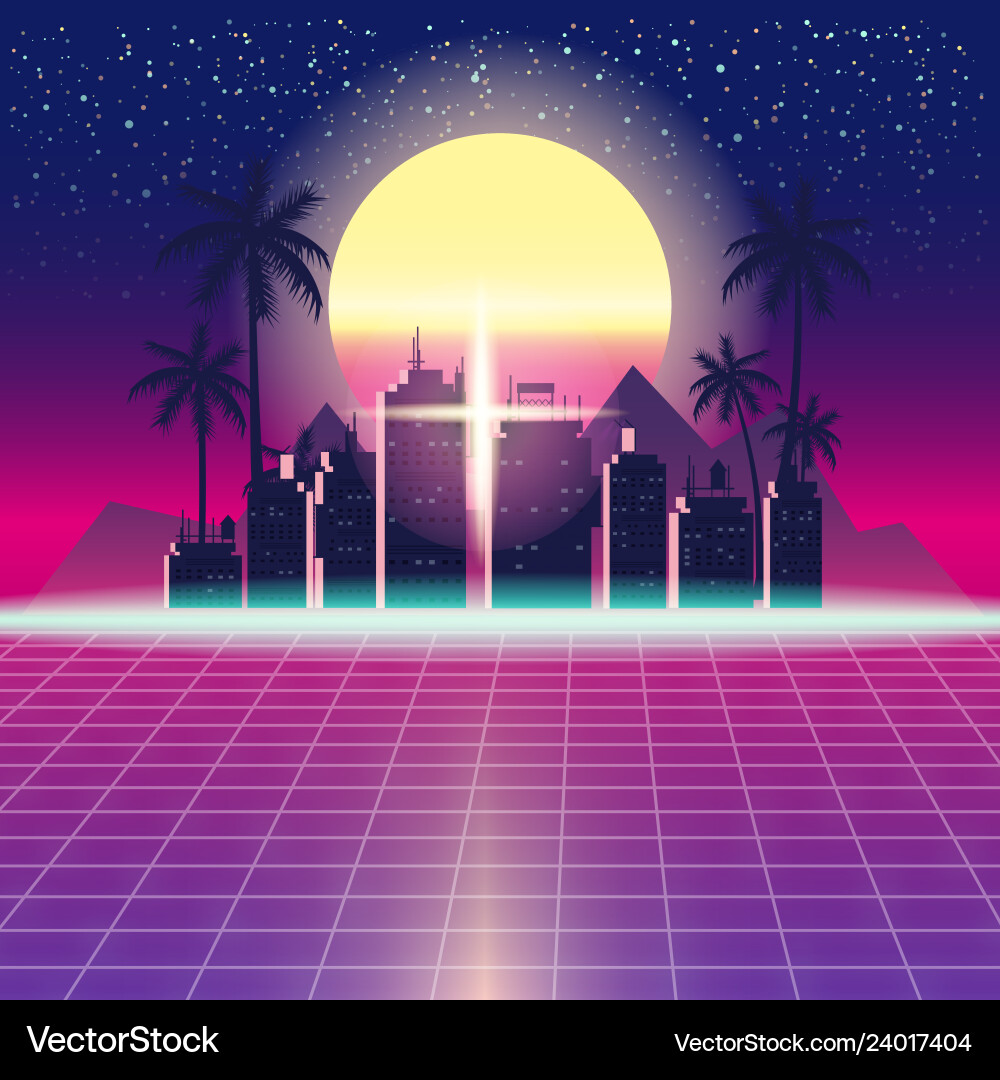 Retro Synthwave Cityscape Vector Image