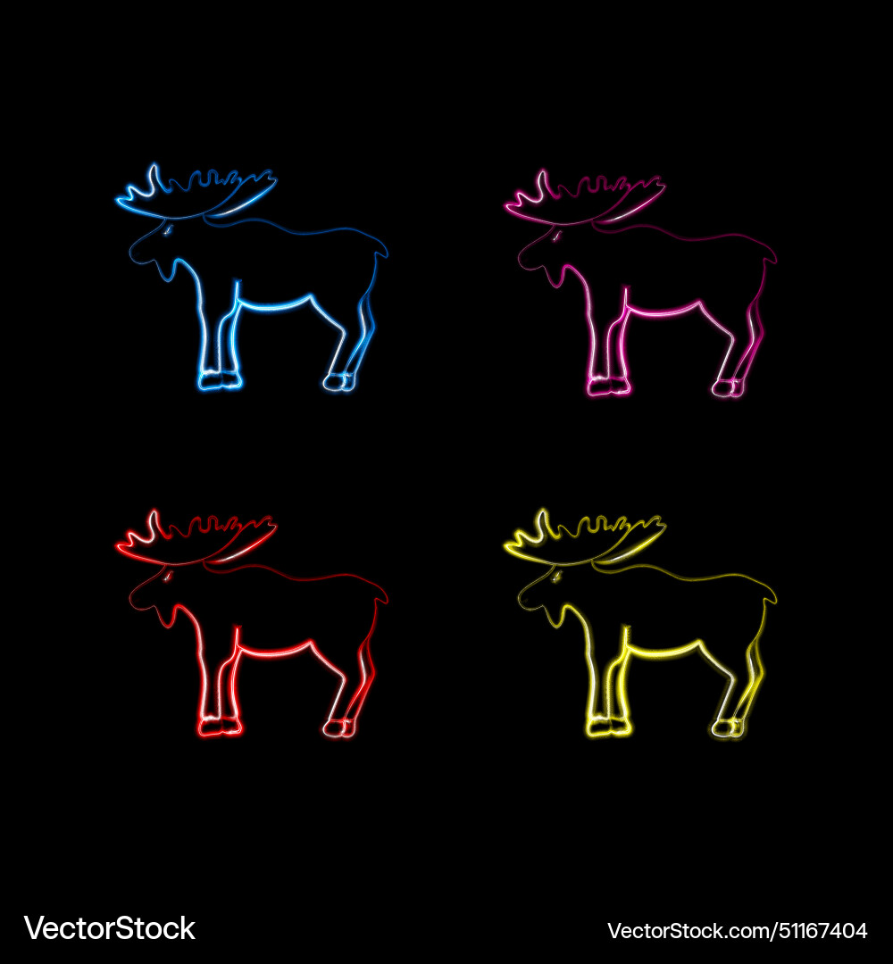 Set of moose in different colors with neon effect Vector Image