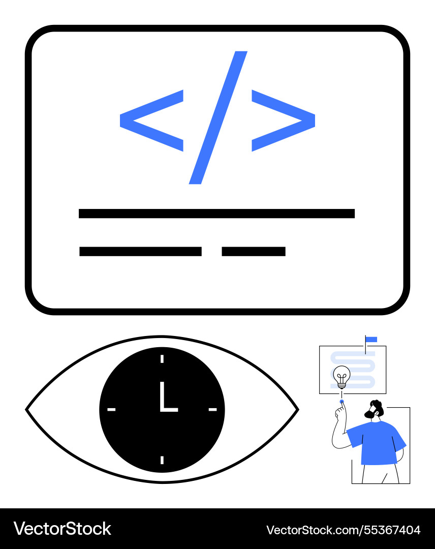 Web development with coding symbol clock eye Web development with coding symbol clock eye vector image