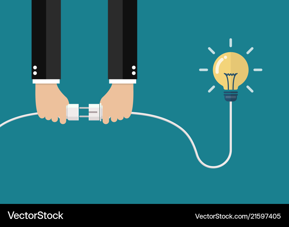 Man holding in hand plug and socket to connect Man holding in hand plug and socket to connect vector image