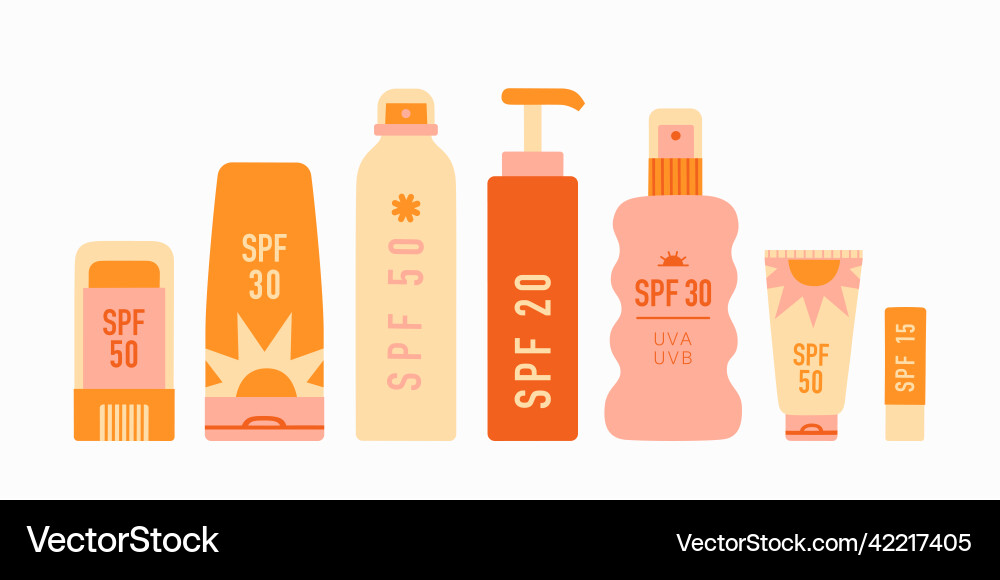 Sunscreen cosmetic spf beauty products skin care vector image