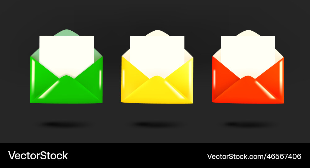 Different color envelopes icons collection 3d vector image