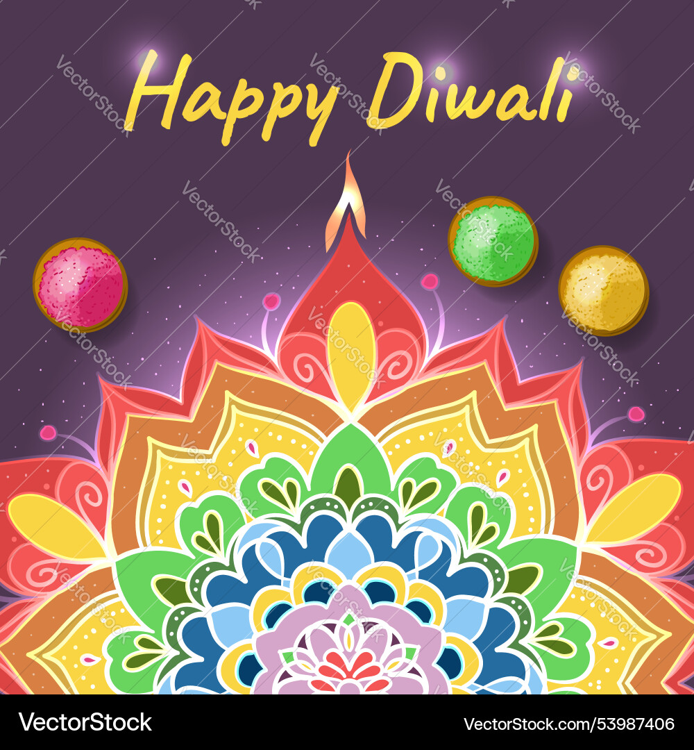 Greeting card for diwali with colorful rangoli Greeting card for diwali with colorful rangoli vector image