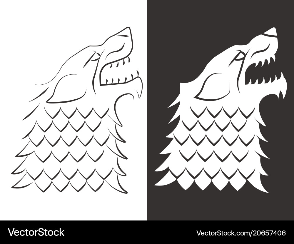 Heraldic style wolf head design line