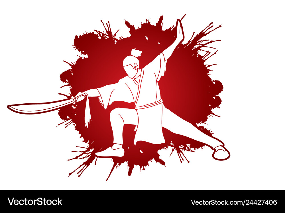 Man with sword action kung fu pose vector image