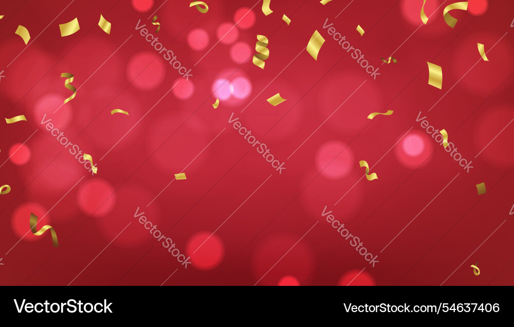 Red background with bokeh and golden confetti vector image