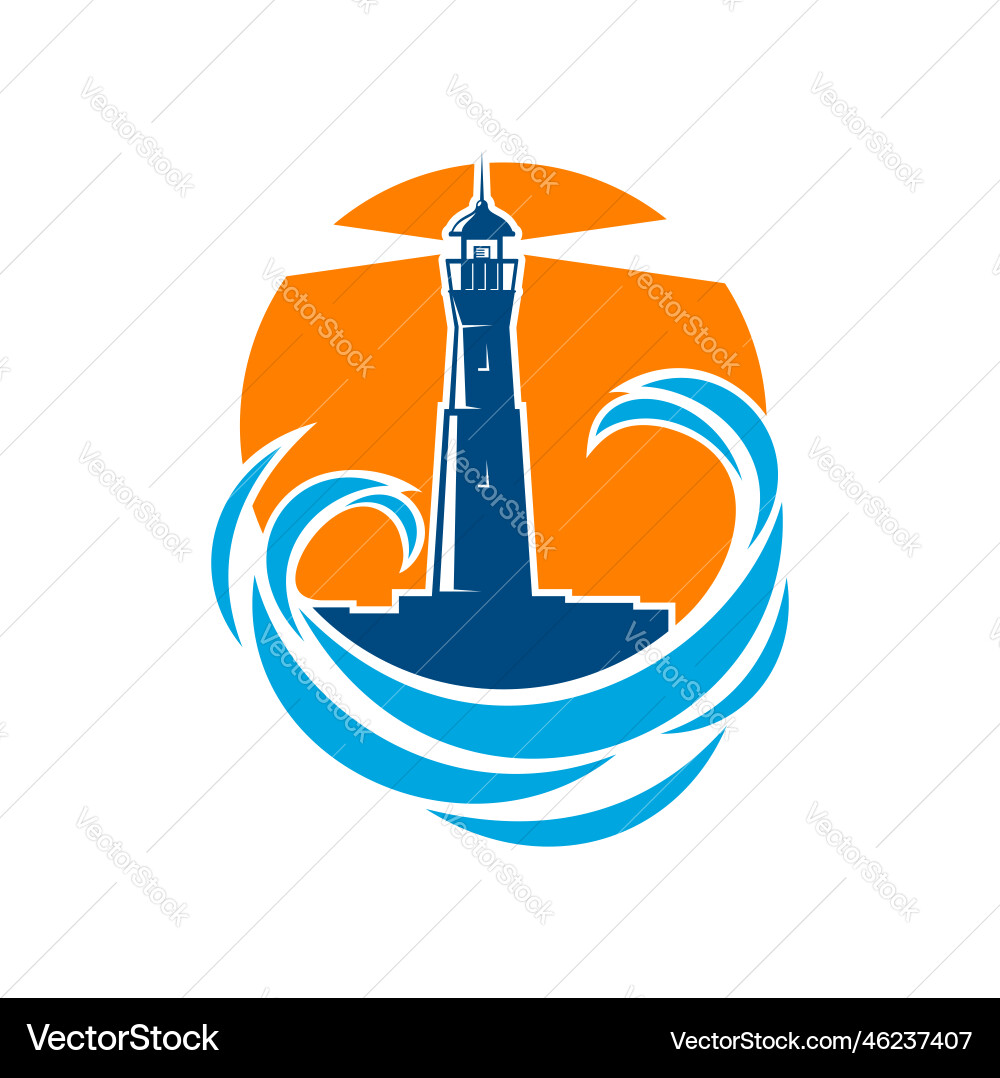 Lighthouse or beacon with sea and ocean waves vector image