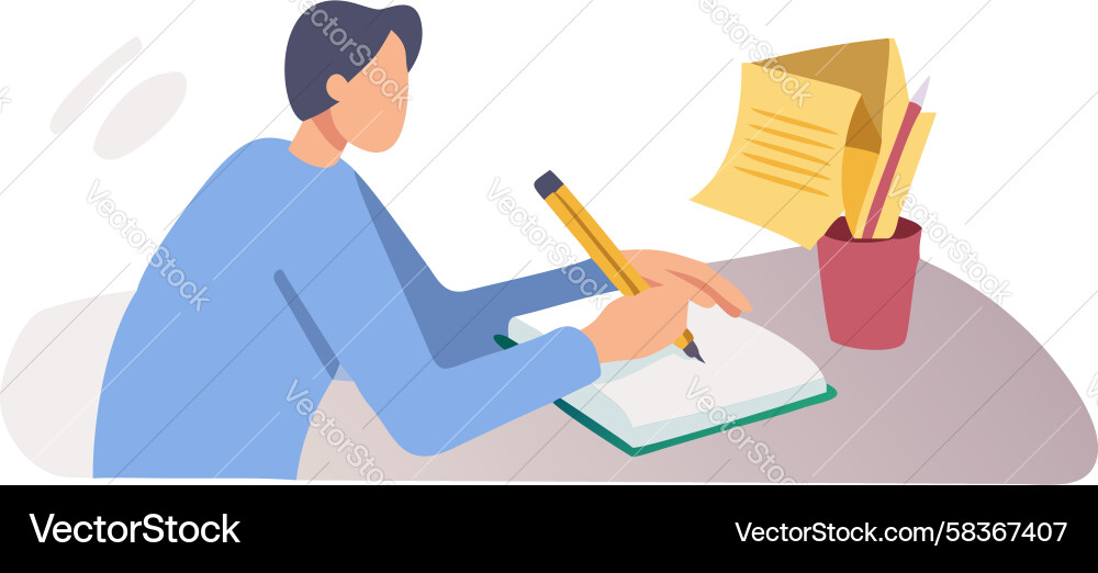 Man Writing in Notebook Vector Image