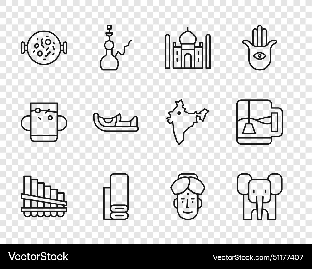 Set line pan flute elephant taj mahal indian Vector Image