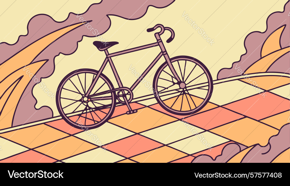 Bicycle on tiled path with artistic background Vector Image