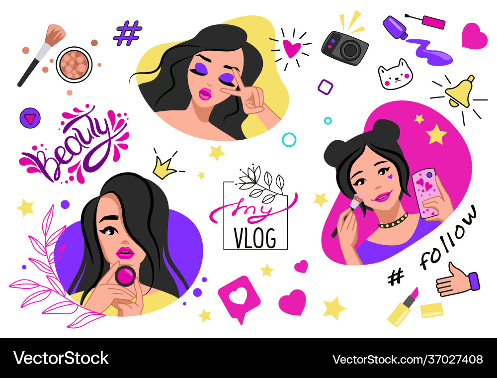 Blogger Post Cartoon Schönheit Blog Banner Mädchen Blogger Post Cartoon Schönheit Blog Banner Mädchen vektorbild