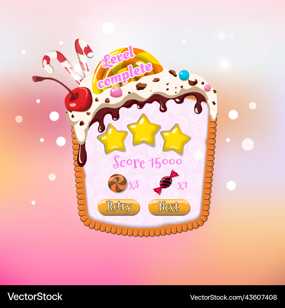Candy Level Complete UI Vector Image