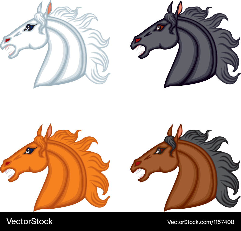 Horse Head Set - Diverse Colors Vector Image
