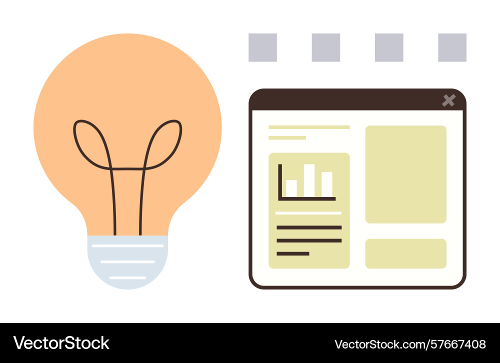 Light bulb and webpage interface representing vector image