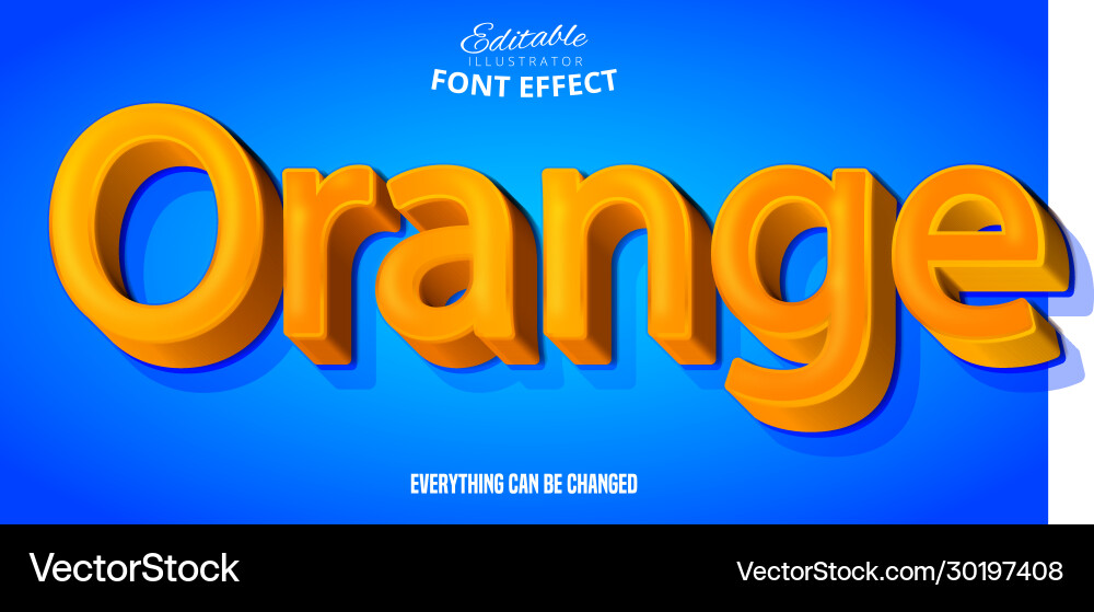 Orange text 3d editable font effect Vector Image