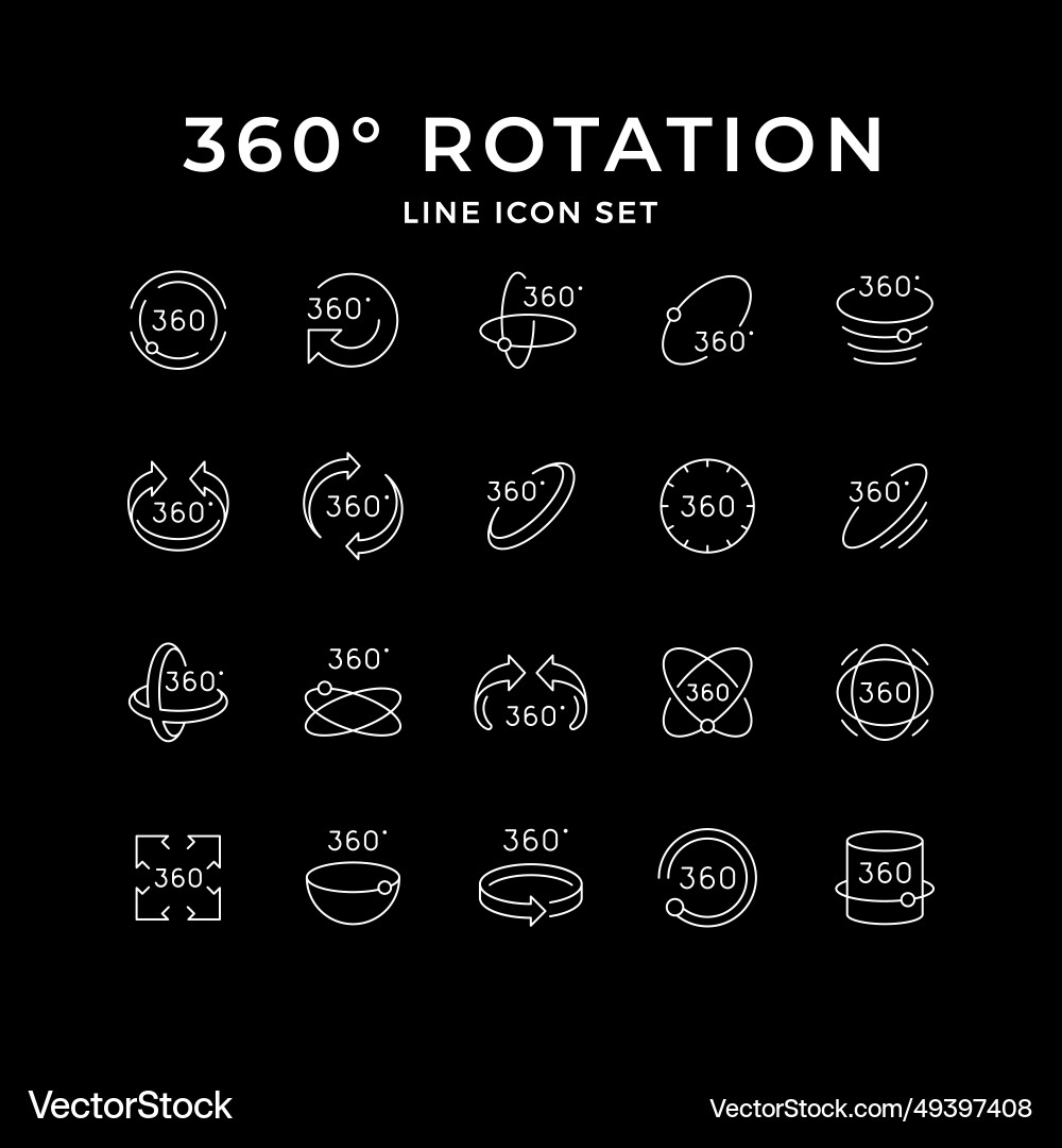 Set line icons of 360 degrees rotation vector image